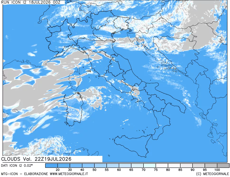 mappa Nuvolosit&agrave; totale