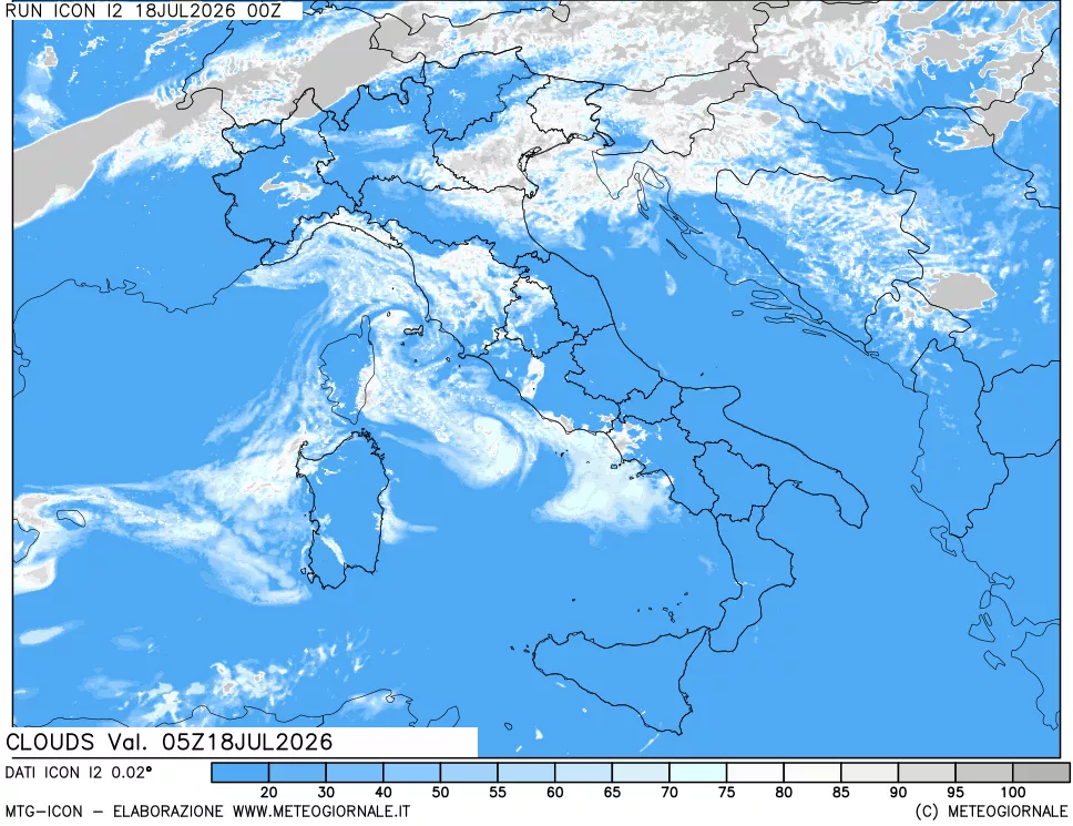 mappa Nuvolosit&agrave; totale