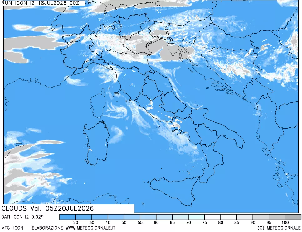 mappa Nuvolosit&agrave; totale
