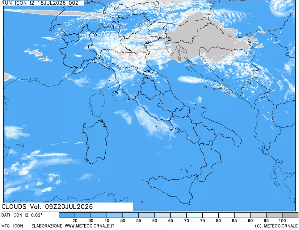 mappa Nuvolosit&agrave; totale