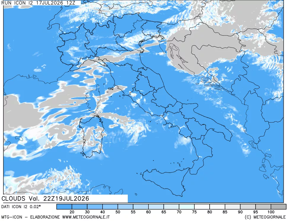 mappa Nuvolosit&agrave; totale