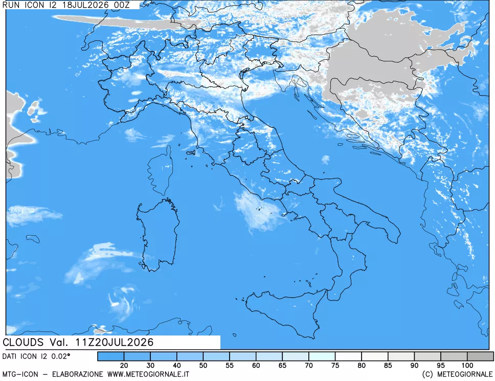 mappa Nuvolosit&agrave; totale