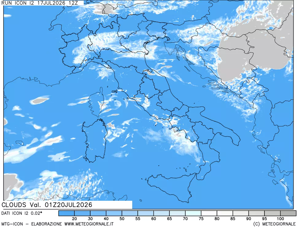 mappa Nuvolosit&agrave; totale