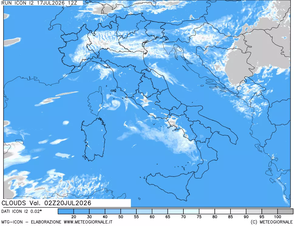 mappa Nuvolosit&agrave; totale