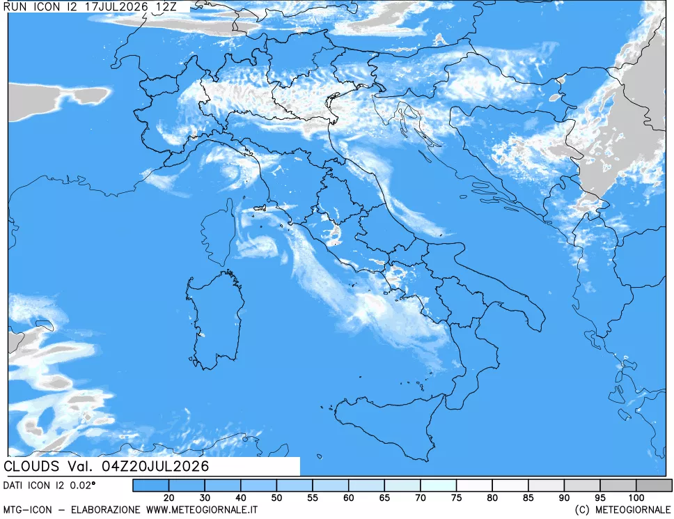 mappa Nuvolosit&agrave; totale