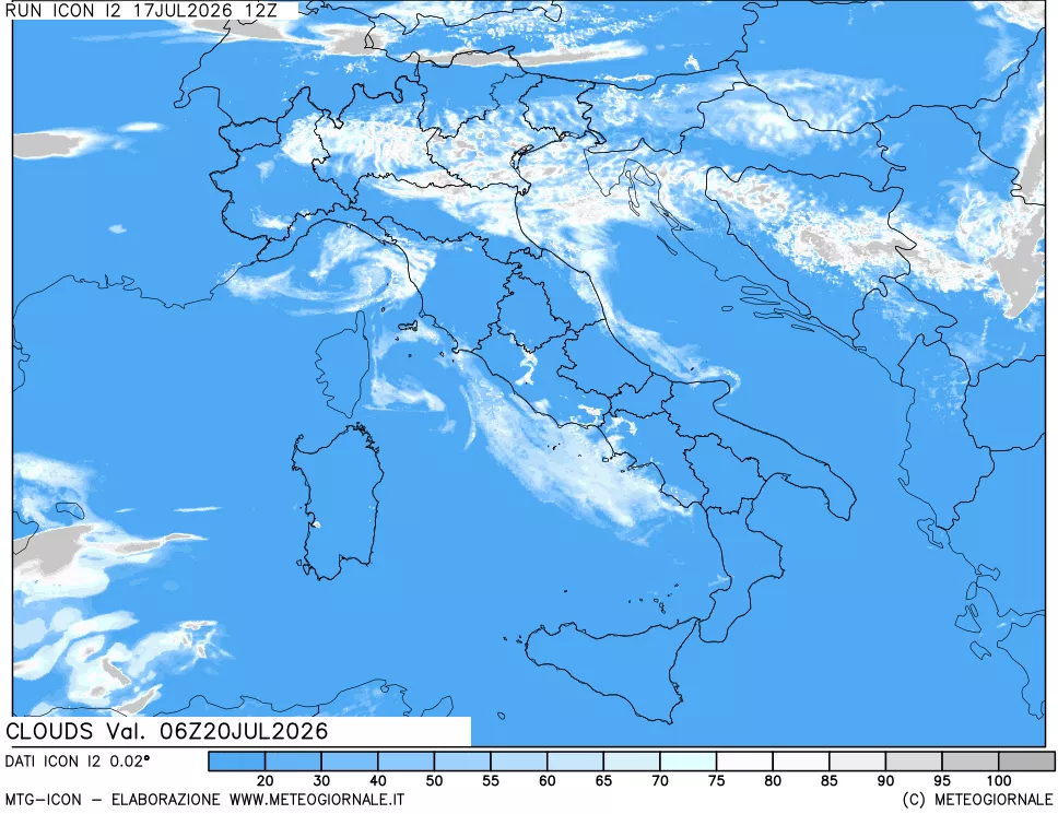 mappa Nuvolosit&agrave; totale