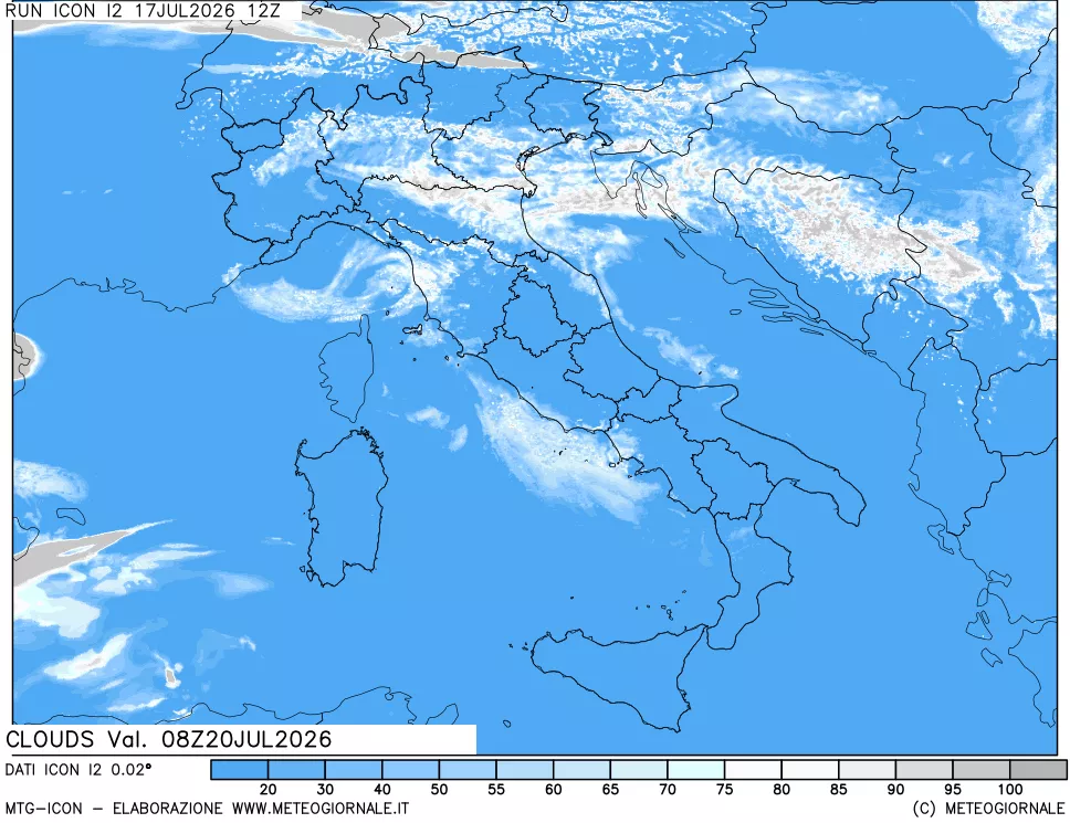 mappa Nuvolosit&agrave; totale
