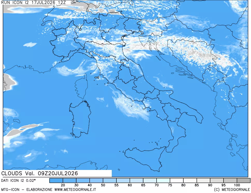 mappa Nuvolosit&agrave; totale