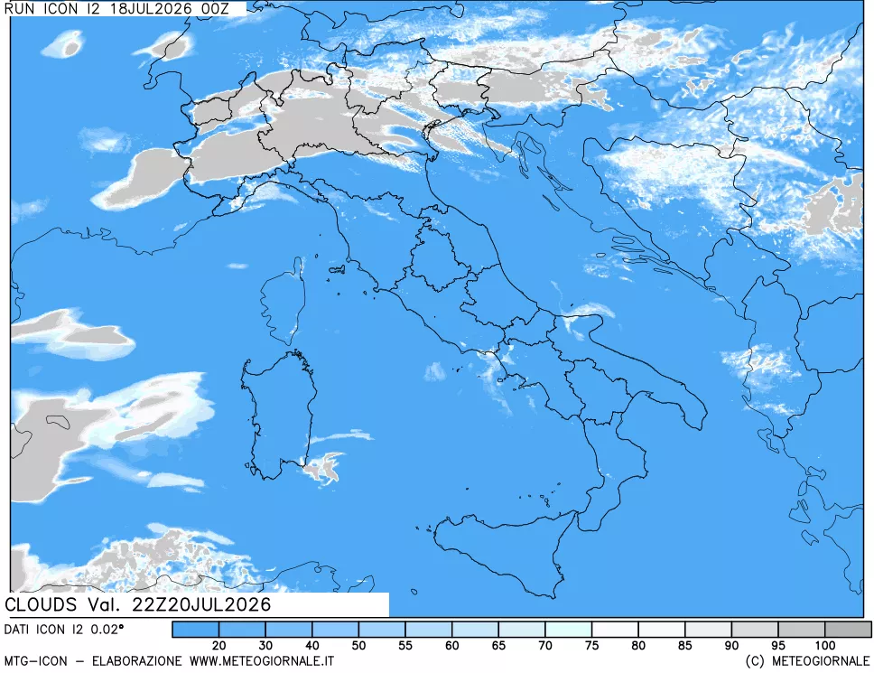 mappa Nuvolosit&agrave; totale