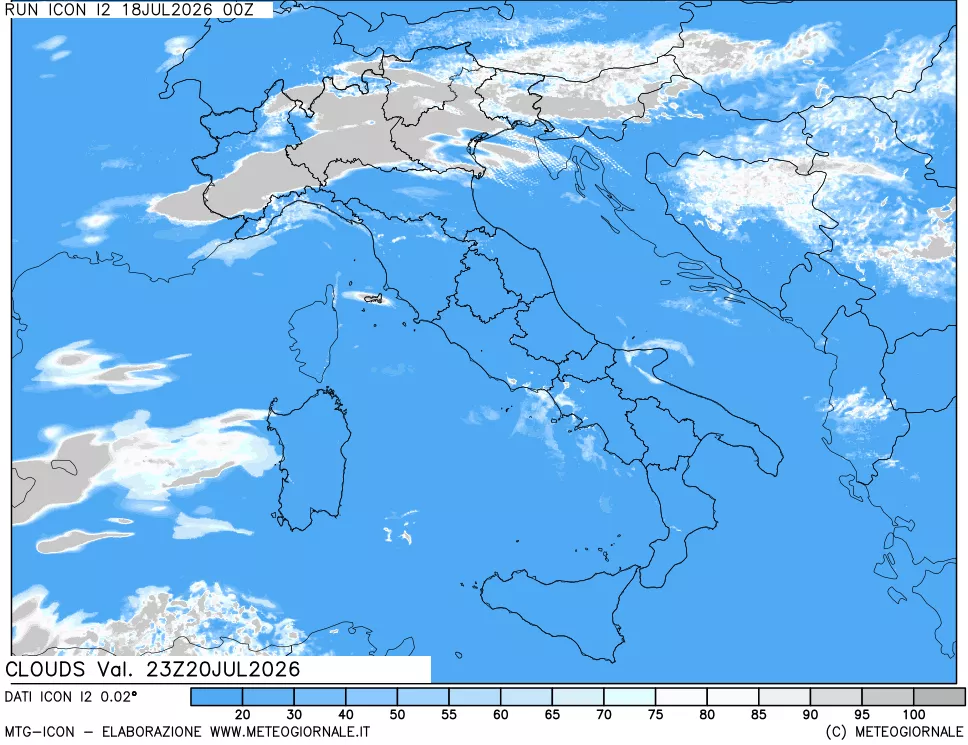mappa Nuvolosit&agrave; totale