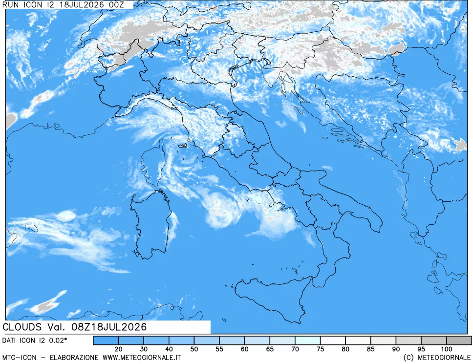 mappa Nuvolosit&agrave; totale