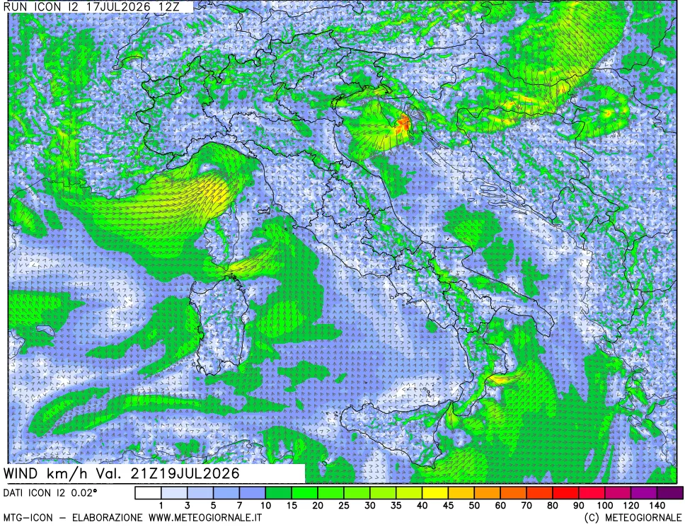 mappa 10 m Vento forza e direzione