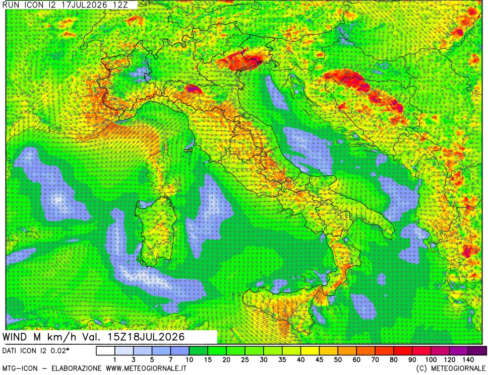 mappa 10 m Vento raffica massima