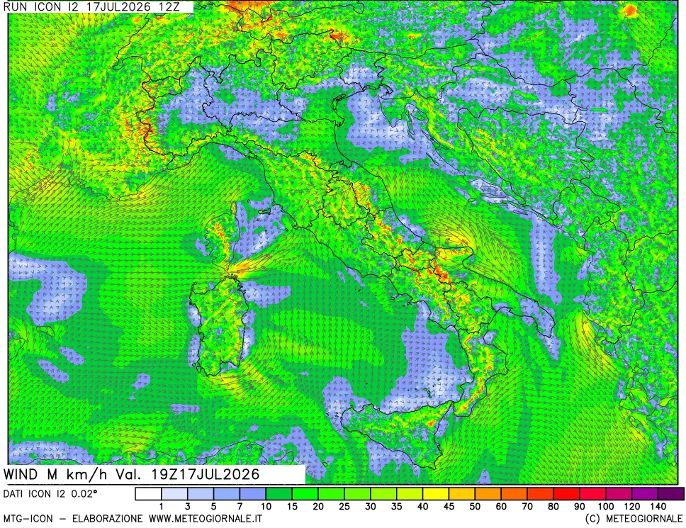 mappa 10 m Vento raffica massima