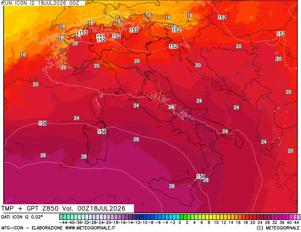 mappa 850 hPa Temp + GPT