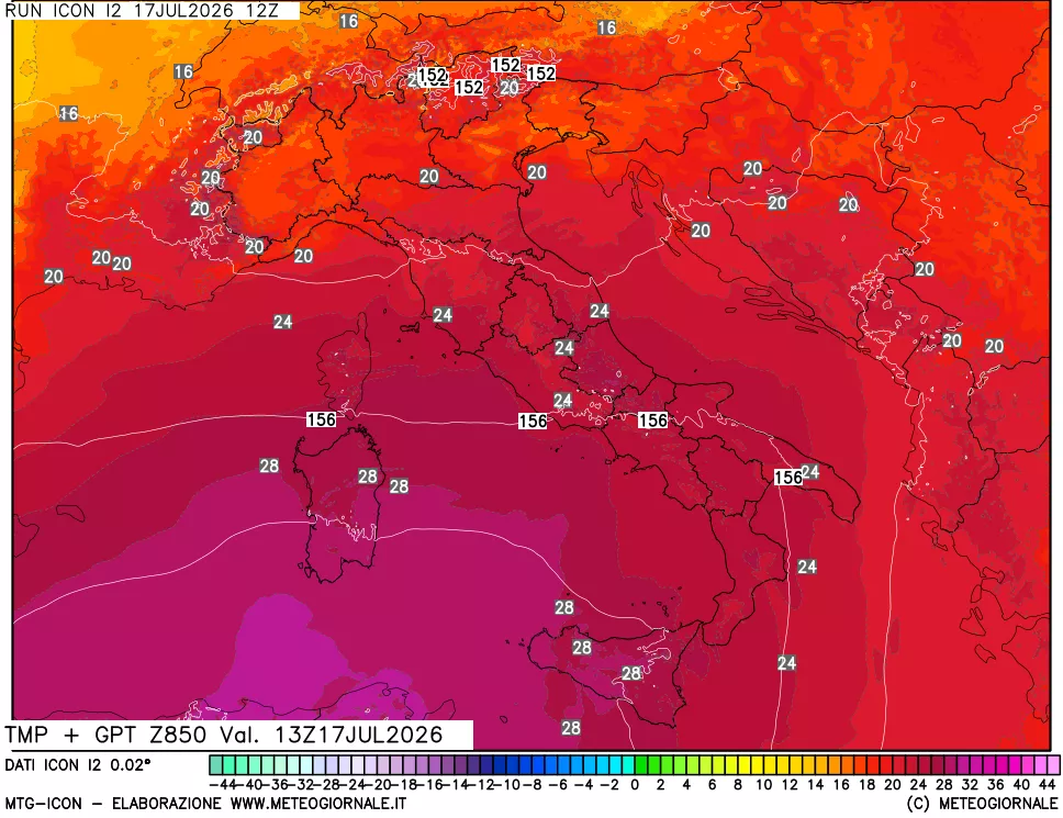 mappa 850 hPa Temp + GPT