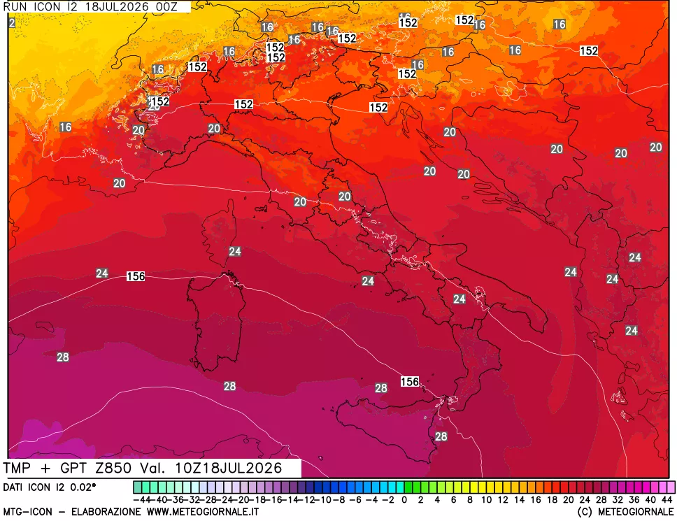 mappa 850 hPa Temp + GPT