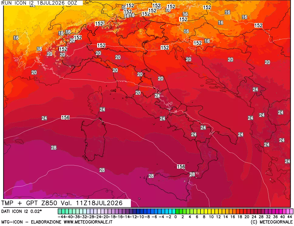 mappa 850 hPa Temp + GPT