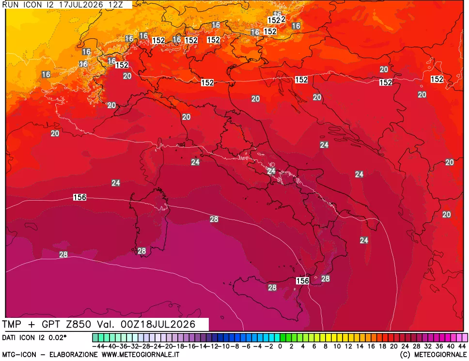 mappa 850 hPa Temp + GPT