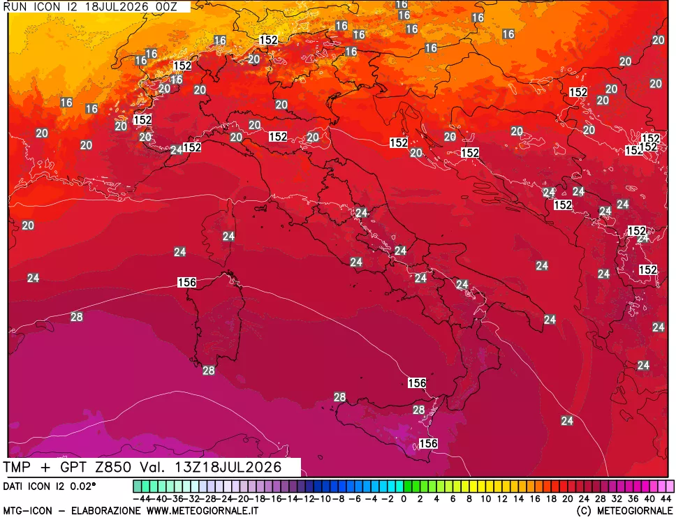 mappa 850 hPa Temp + GPT