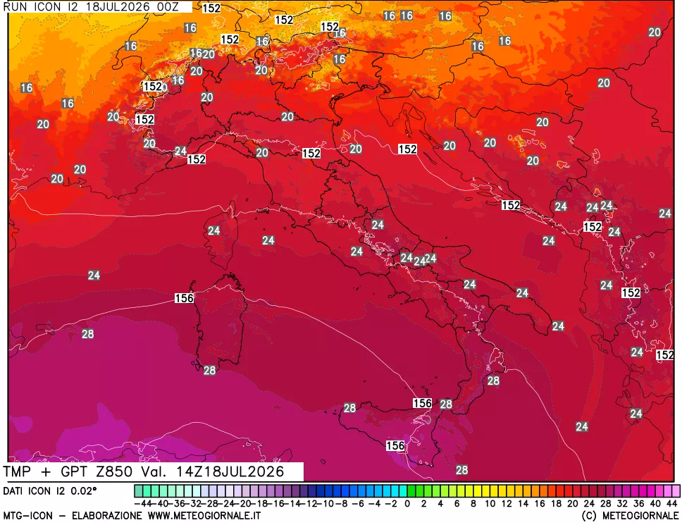 mappa 850 hPa Temp + GPT
