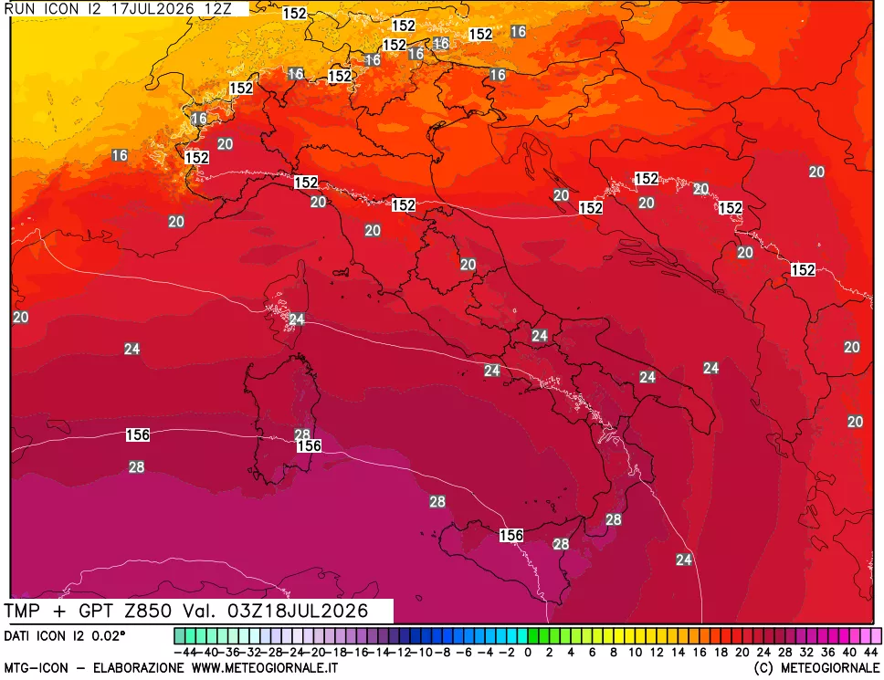 mappa 850 hPa Temp + GPT