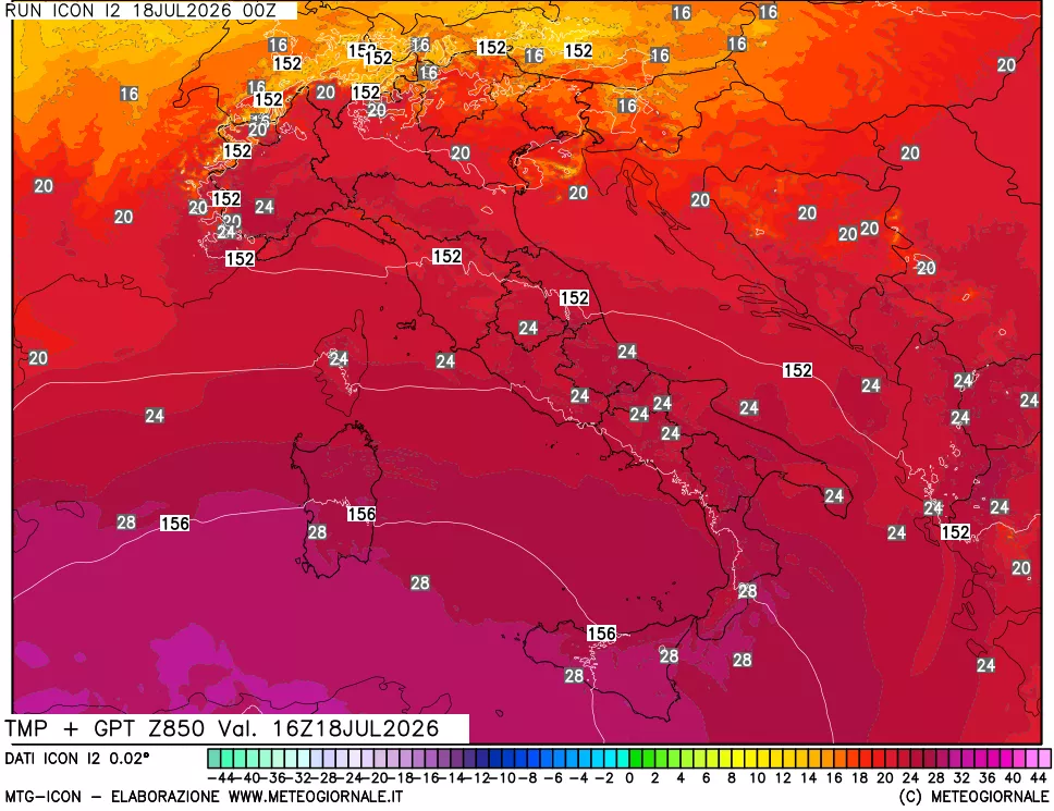 mappa 850 hPa Temp + GPT