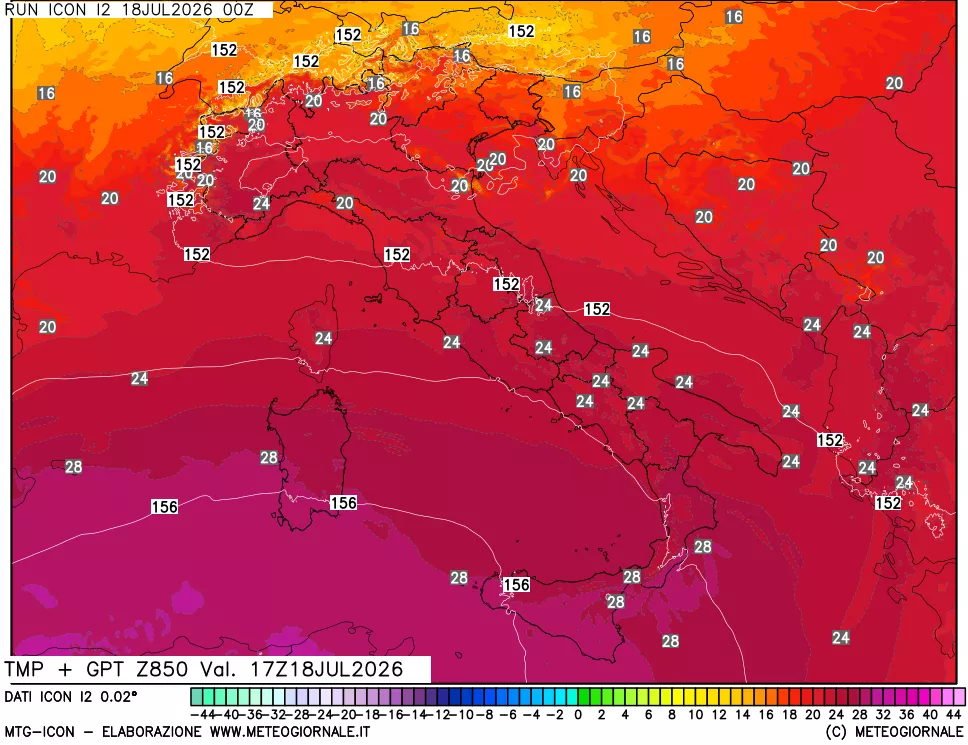 mappa 850 hPa Temp + GPT