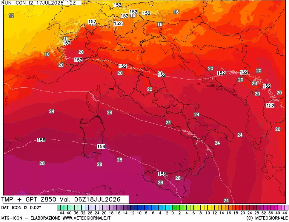 mappa 850 hPa Temp + GPT