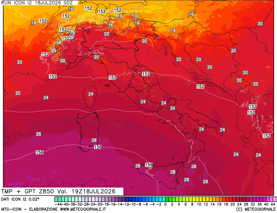 mappa 850 hPa Temp + GPT