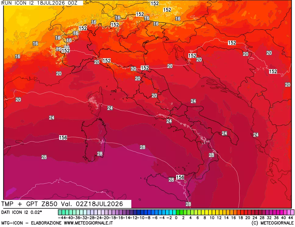 mappa 850 hPa Temp + GPT