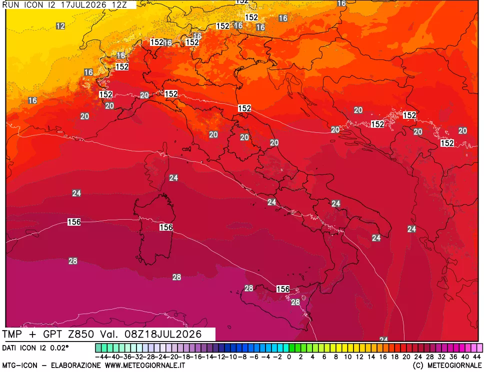 mappa 850 hPa Temp + GPT
