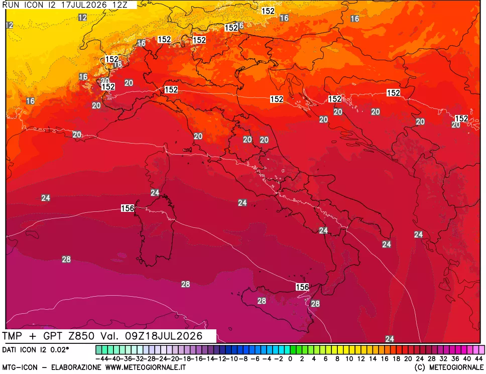 mappa 850 hPa Temp + GPT