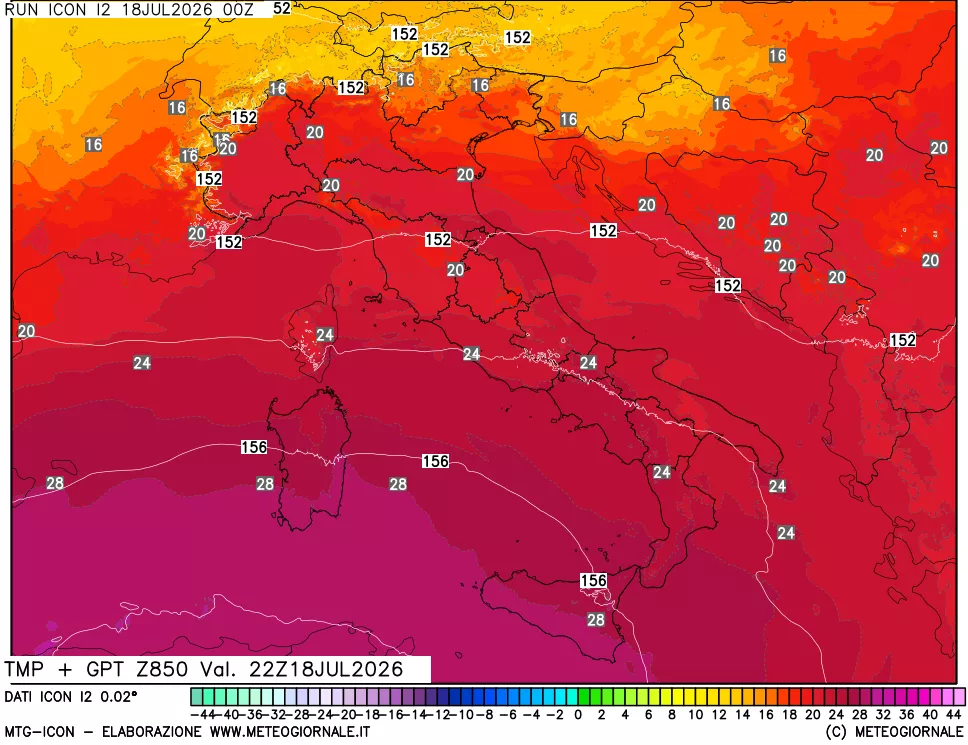 mappa 850 hPa Temp + GPT