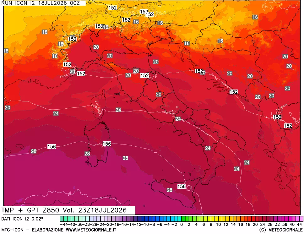 mappa 850 hPa Temp + GPT