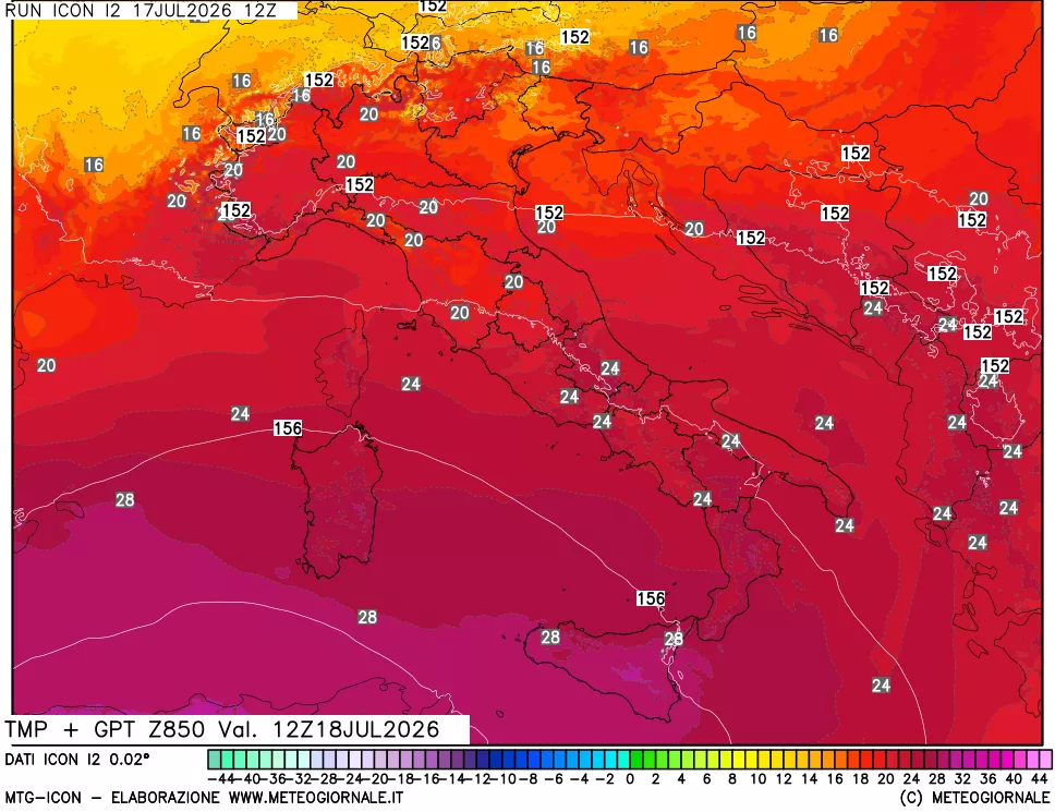 mappa 850 hPa Temp + GPT