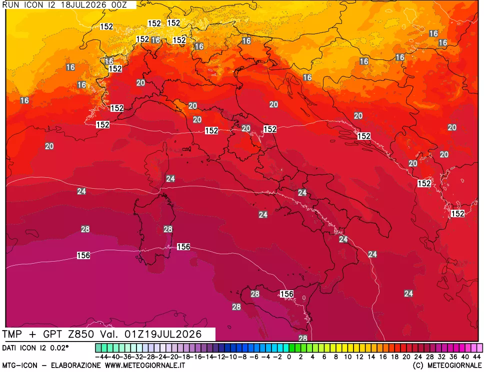 mappa 850 hPa Temp + GPT