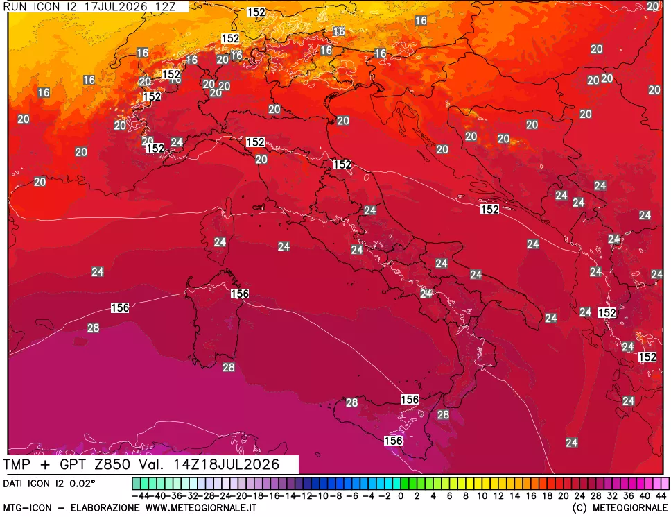 mappa 850 hPa Temp + GPT