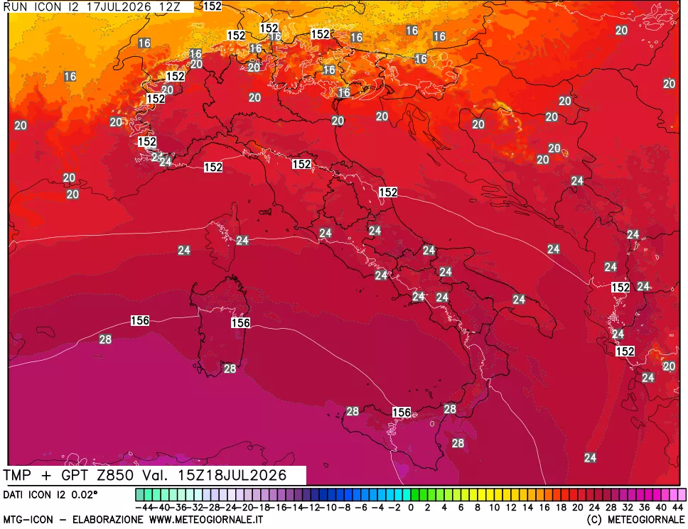 mappa 850 hPa Temp + GPT