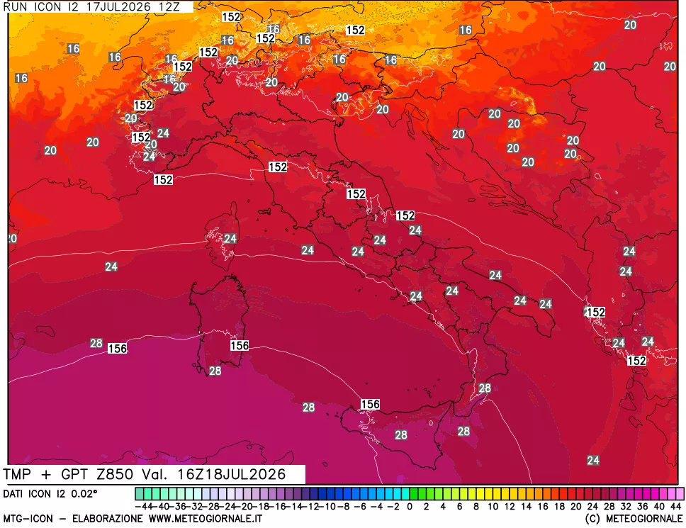 mappa 850 hPa Temp + GPT