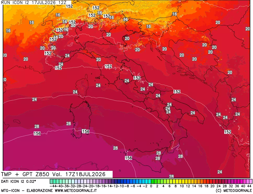 mappa 850 hPa Temp + GPT