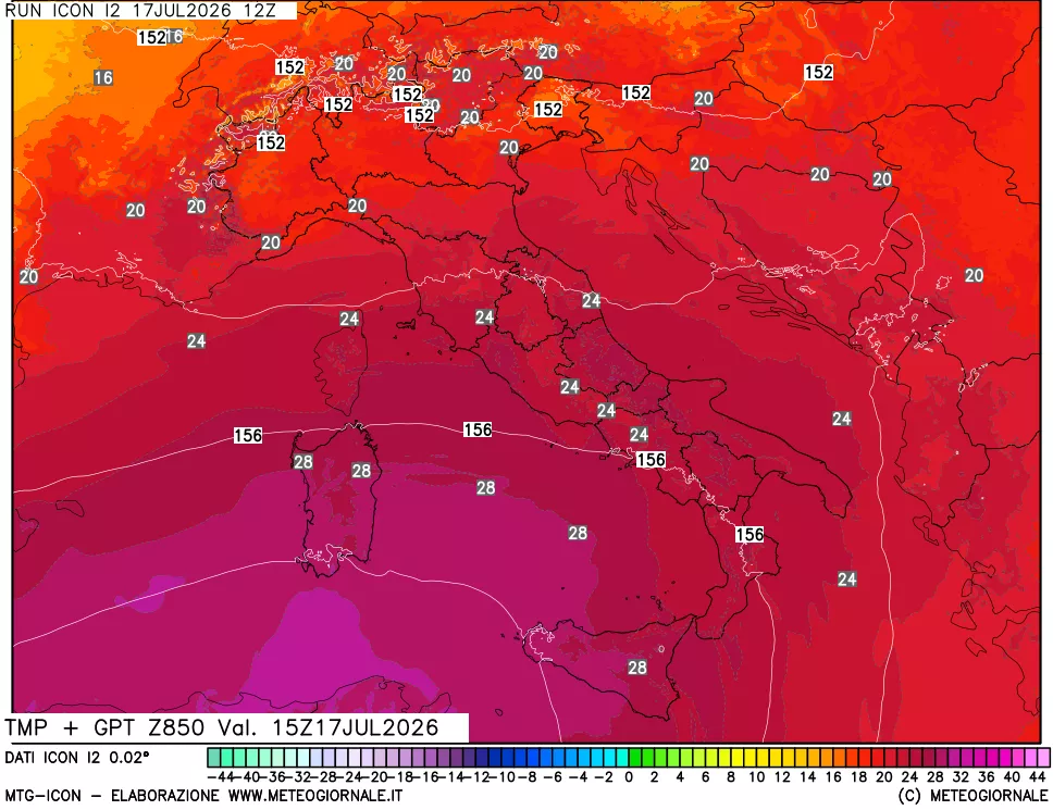 mappa 850 hPa Temp + GPT