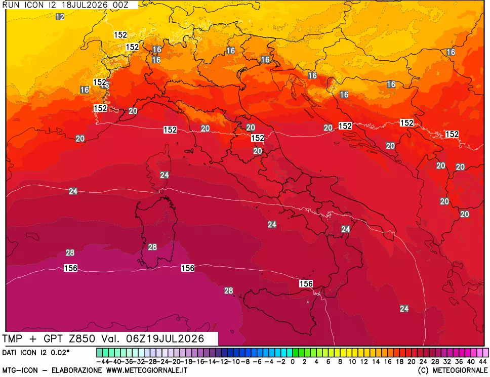 mappa 850 hPa Temp + GPT