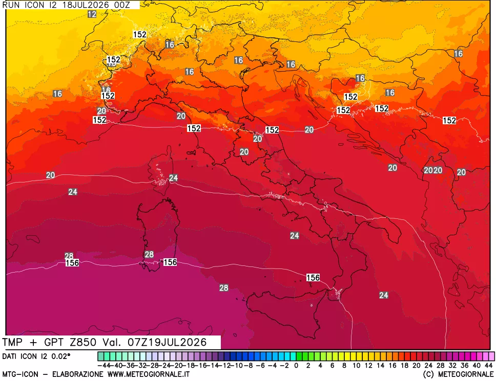 mappa 850 hPa Temp + GPT