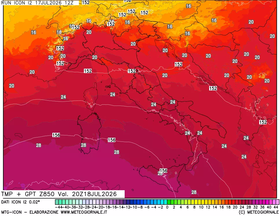 mappa 850 hPa Temp + GPT
