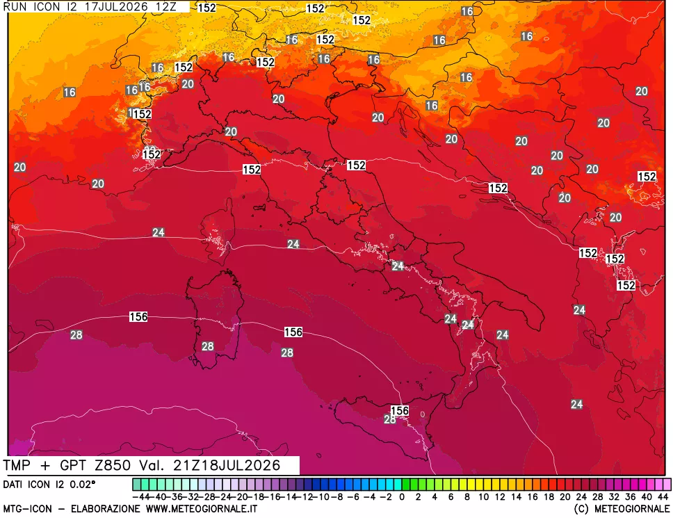 mappa 850 hPa Temp + GPT