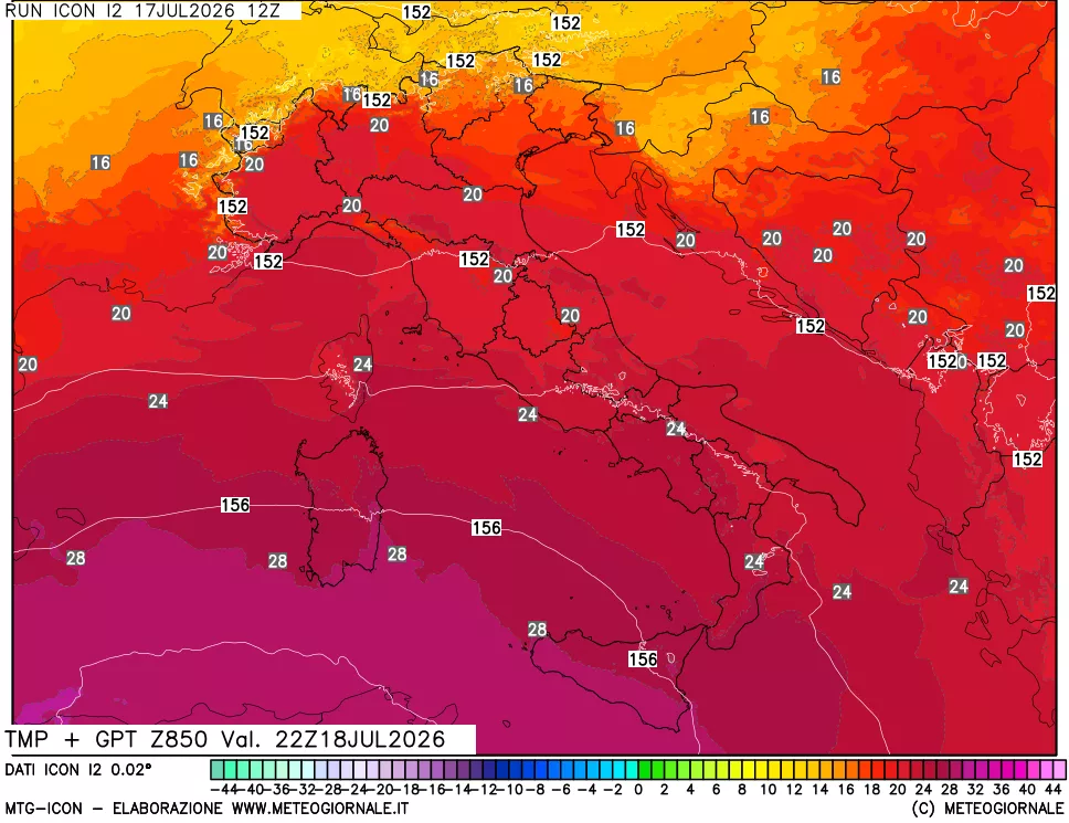 mappa 850 hPa Temp + GPT