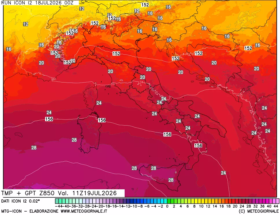 mappa 850 hPa Temp + GPT