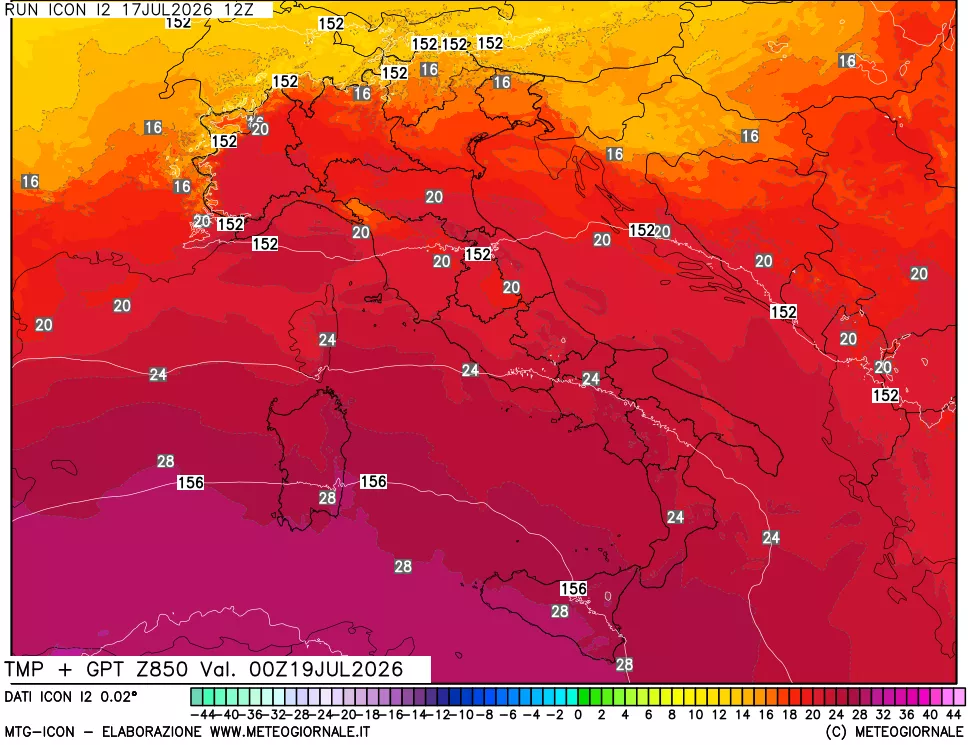 mappa 850 hPa Temp + GPT