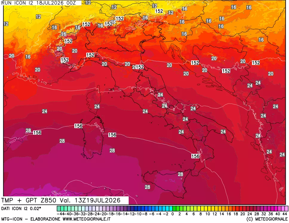 mappa 850 hPa Temp + GPT